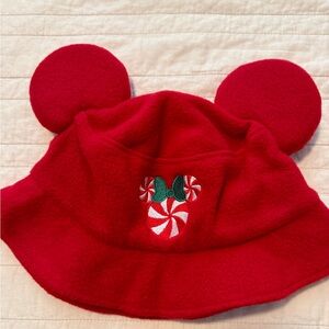 Red Fleece Hat with Ears and Candy Design